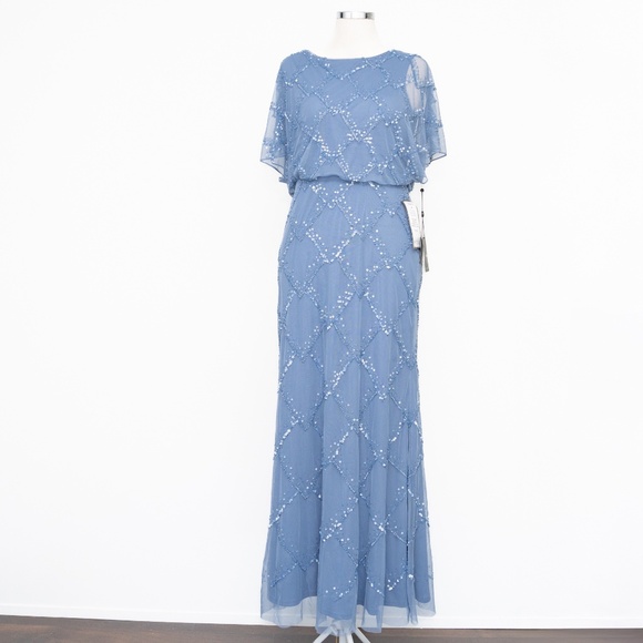 Adrianna Papell -  Beaded Blouson Gown With Flutter Sleeves - Picture 2 of 15